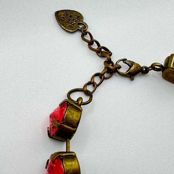 Peachy Pink Swarovski Crystal Bracelet – Antique Gold Plated, Handcrafted Luxury - Picture 2 of 5